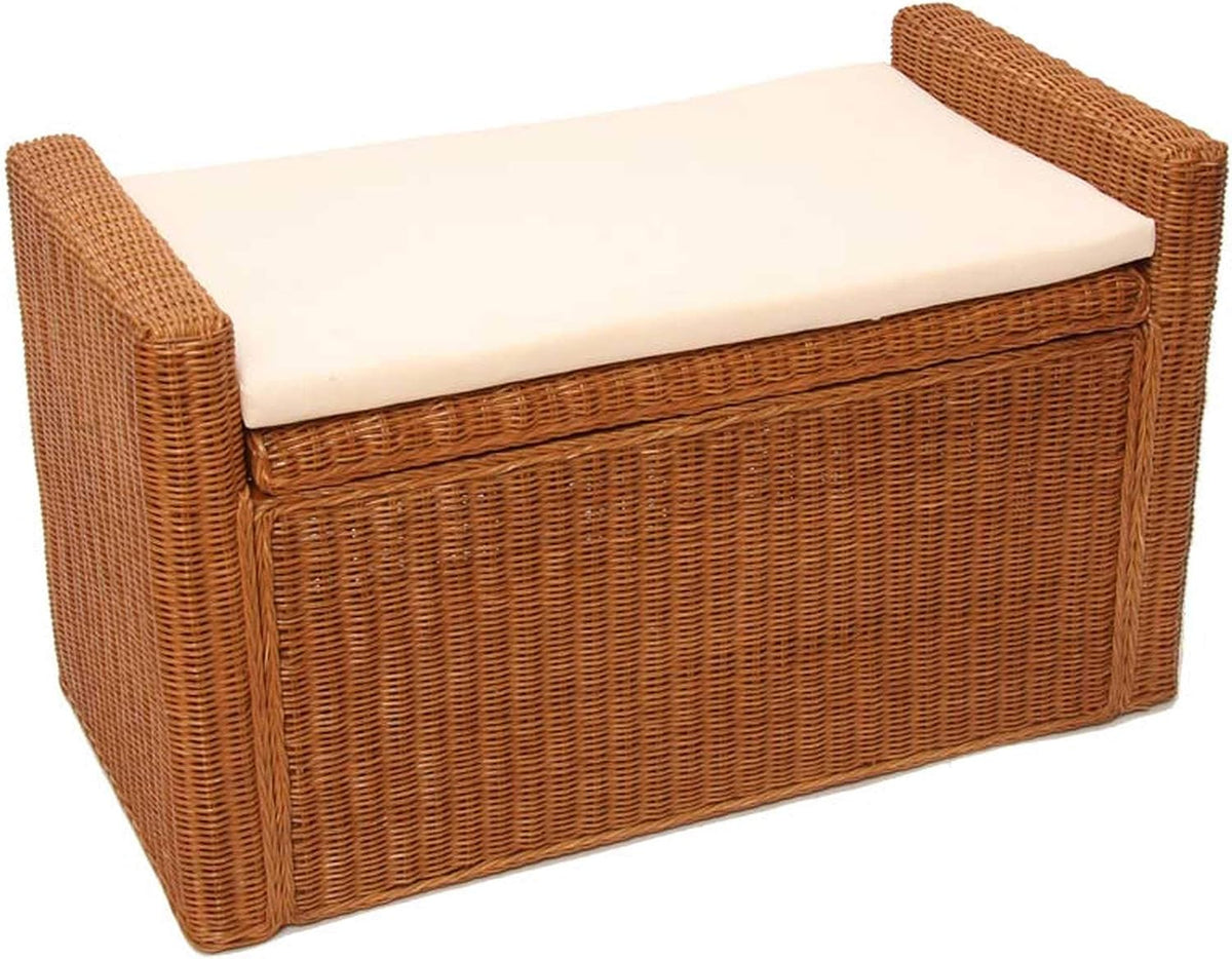 Panca contenitore Mendler, M92, con cuscino, 44 × 88 × 51cm, legno, rattan