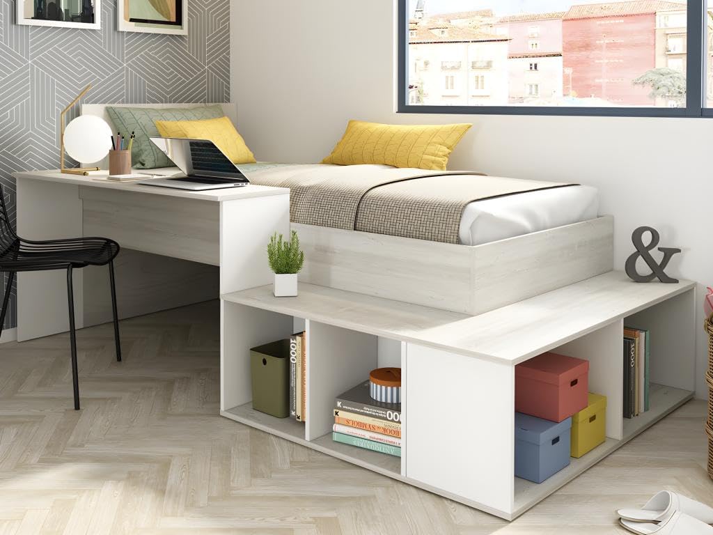 Letto Vente-unique, RIGALI, 90 × 200 cm, Bianco, per camera da letto