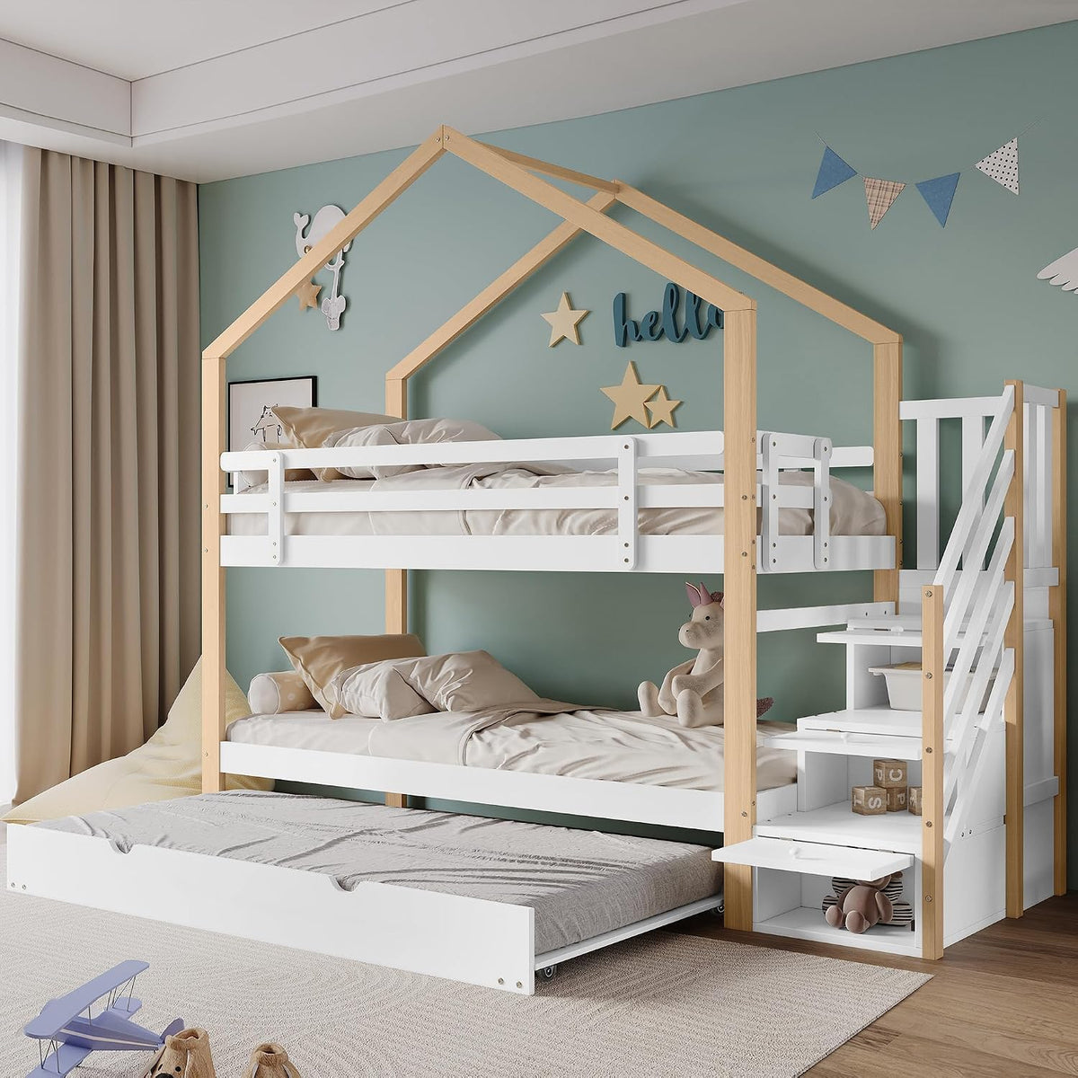 Letto a soppalco Rtopsu, 90 × 200 cm, Bianco, con rete a doghe, legno, materasso non incluso, per camera da letto