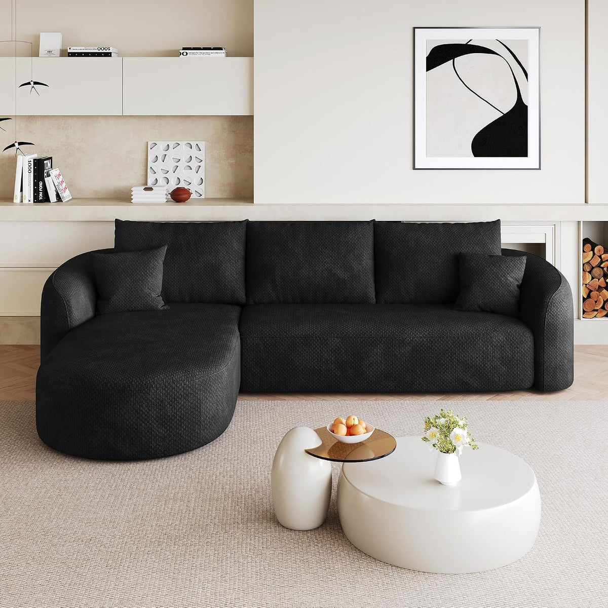 Divano angolare Bladez, 3 posti, 266 × 168 × 85 cm, ciniglia, Bianco, per soggiorno