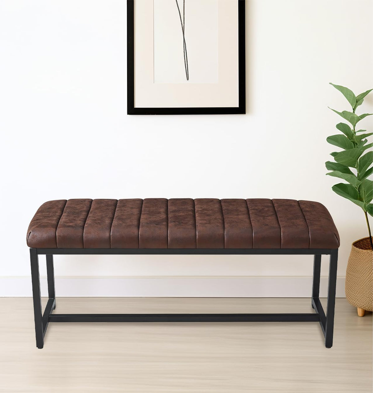 Hallowood Furniture Panca, Marrone, 110 cm, metallo, pelle, per sala da pranzo e cucina