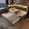 Divano letto Oxtao, con porta USB, imbottito, 90 × 200 cm, Grigio, lino, materasso non incluso, per soggiorno