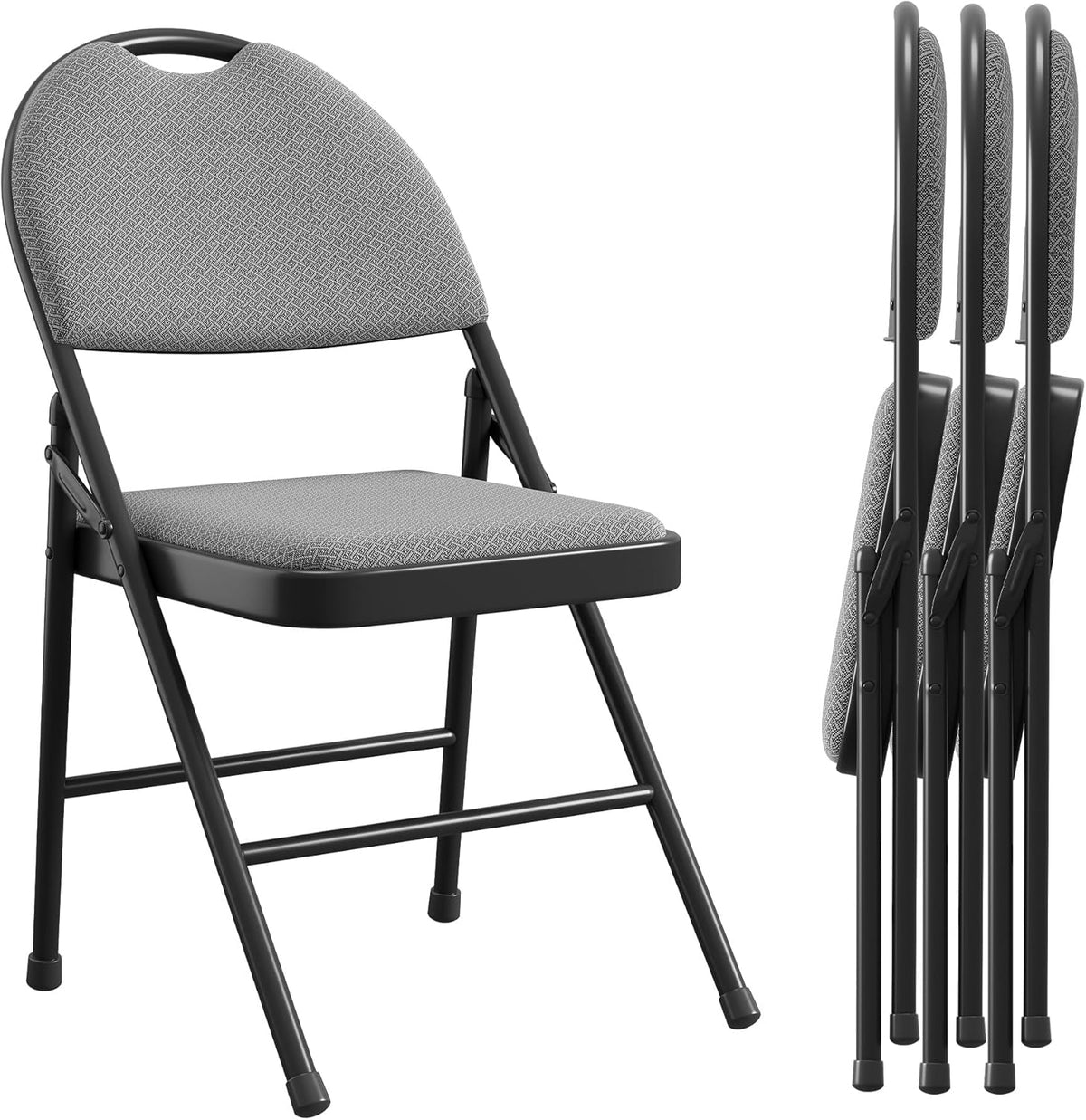Sedia RBFGYIOP, set 4 pezzi, metallo, lino, Grigio scuro, pieghevole, per sala da pranzo e cucina