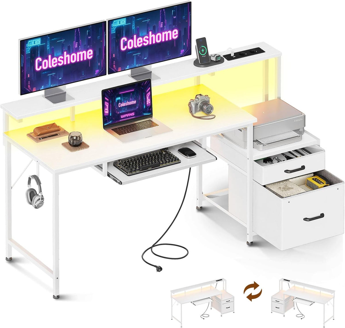 Scrivania Coleshome, 140 × 48cm, 2 cassetti, tessuto, per ufficio