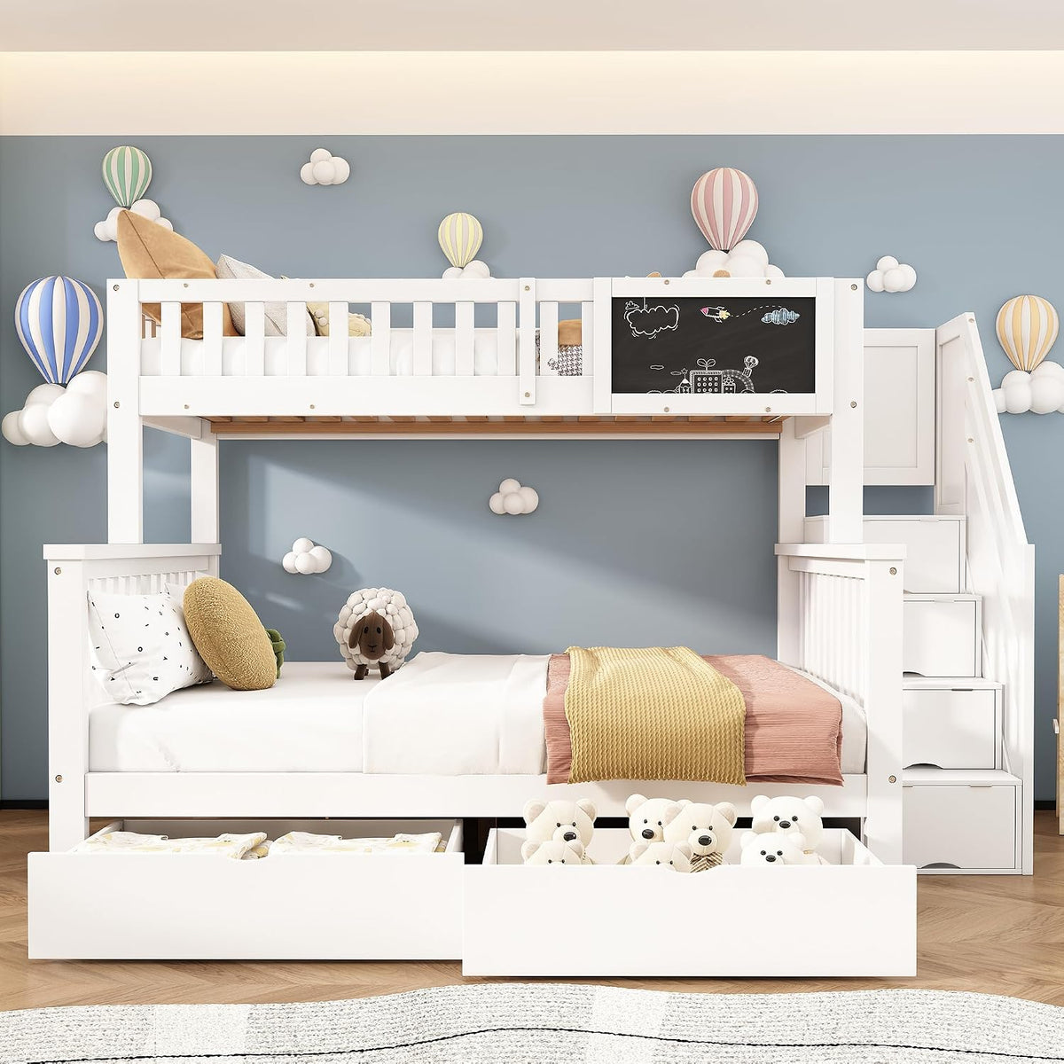Moimhear Letto a castello, 90 × 200cm, 140 × 200cm, Bianco, legno, materasso non incluso, per camera da letto