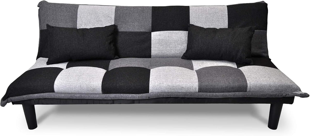 Divano letto SAMIRA, 170 × 90 cm, tessuto, Nero e grigio, per soggiorno