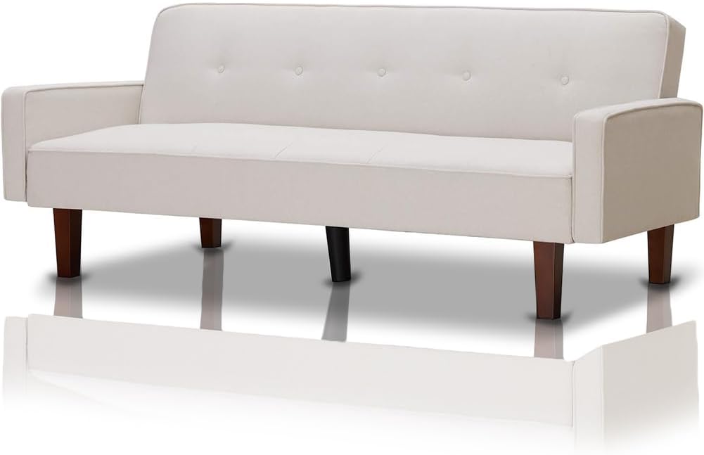 Divano letto Shally Dogan, Bianco, 3 posti, imbottito, legno, lino, per soggiorno