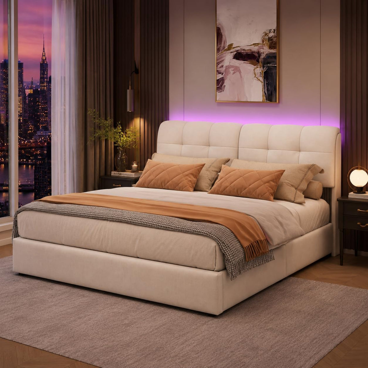 Letto BLSYHDH, con contenitore, con rete a doghe, imbottito, 160 × 200 cm, matrimoniale, Bianco, legno, con testiera, per camera da letto