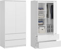 Armadio guardaroba BDW, 2 ante, 2 cassetti, 4 ripiani, Bianco, 180 × 90 × 50 cm, metallo, per camera da letto