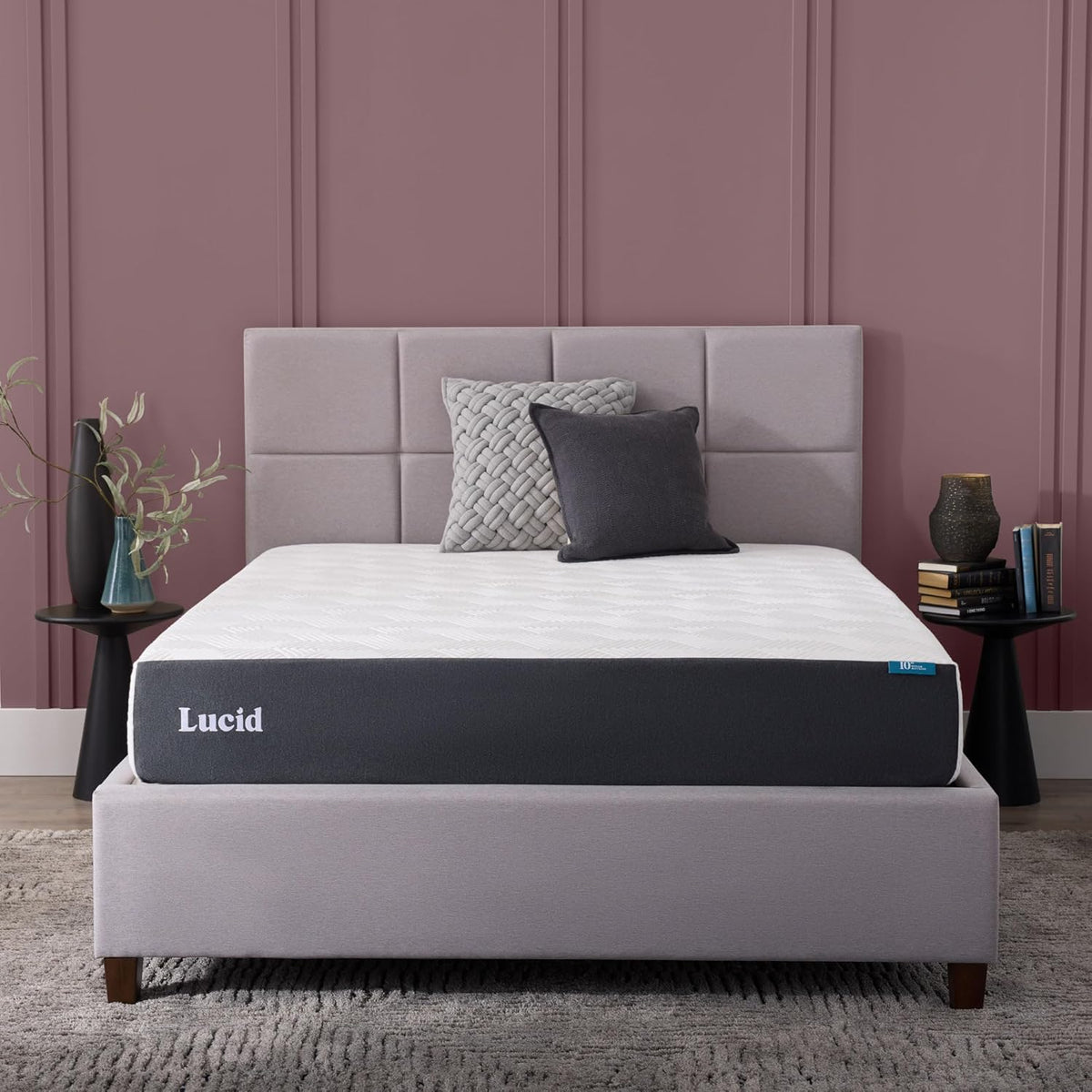 Materasso LUCID, Carbone, 10 pollici, memory foam, bambù, per camera da letto