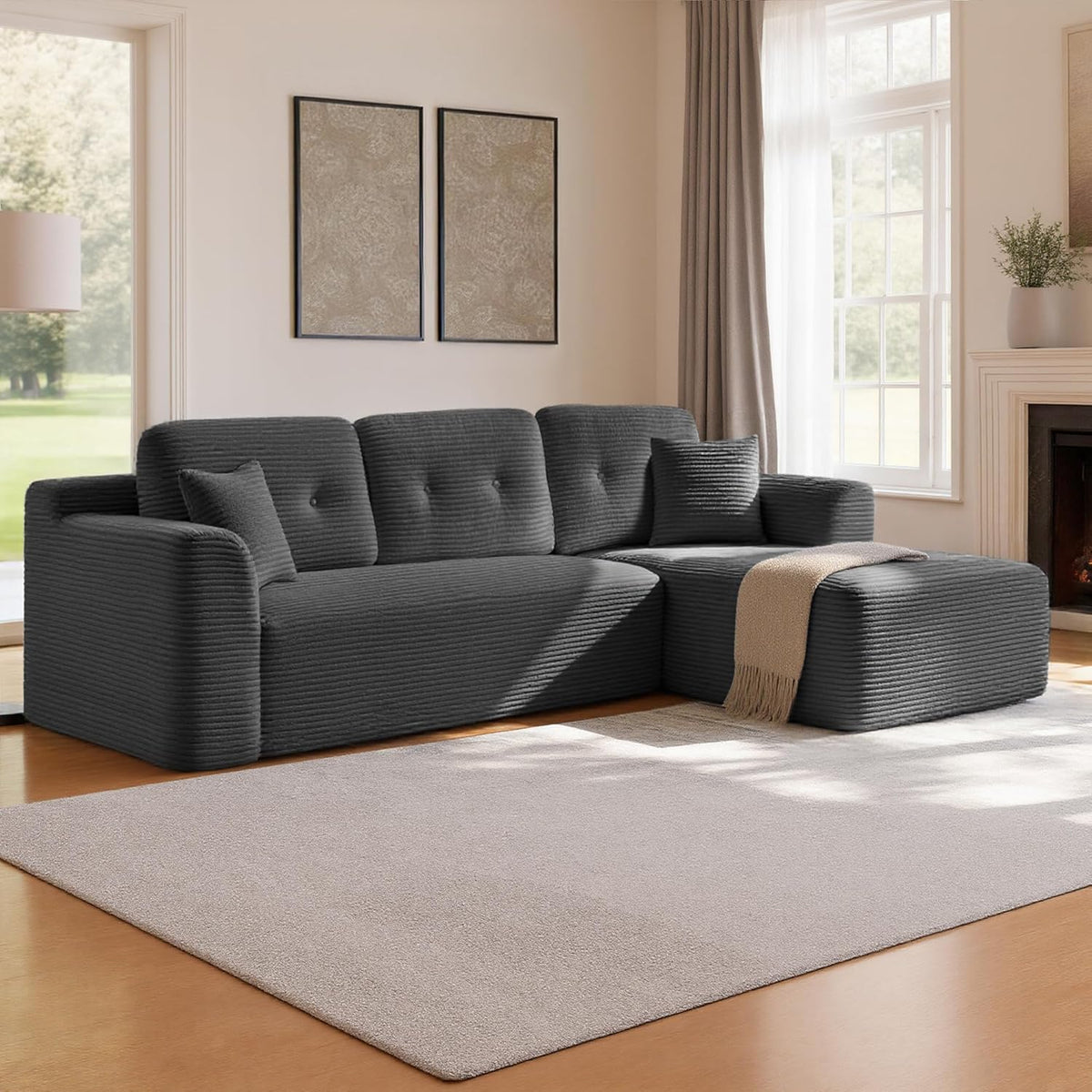 VASAGLE Divano angolare, LCS184GN01, Grigio, 244 cm, velluto, per soggiorno