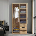 Armadio guardaroba en.casa, 176 × 80 × 52 cm, Rovere, 4 scomparti, 3 cassetti, legno, per camera da letto