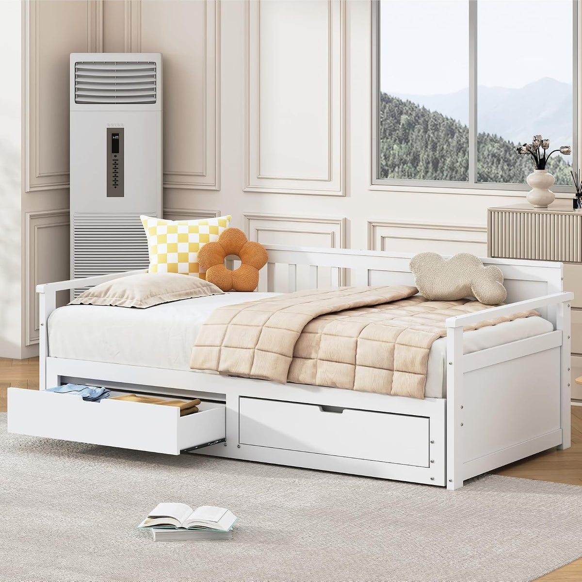Letto Moimhear, LDB00105, multifunzionale, 200 × 186 × 76 cm, Bianco, matrimoniale, legno, per camera da letto