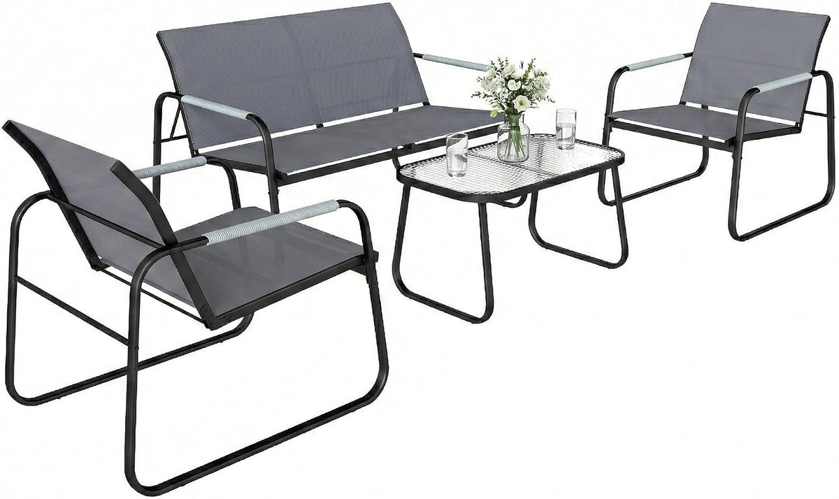 Outsunny Set di mobili da giardino, 4 pezzi, Grigio, acciaio, per giardino e terrazzo