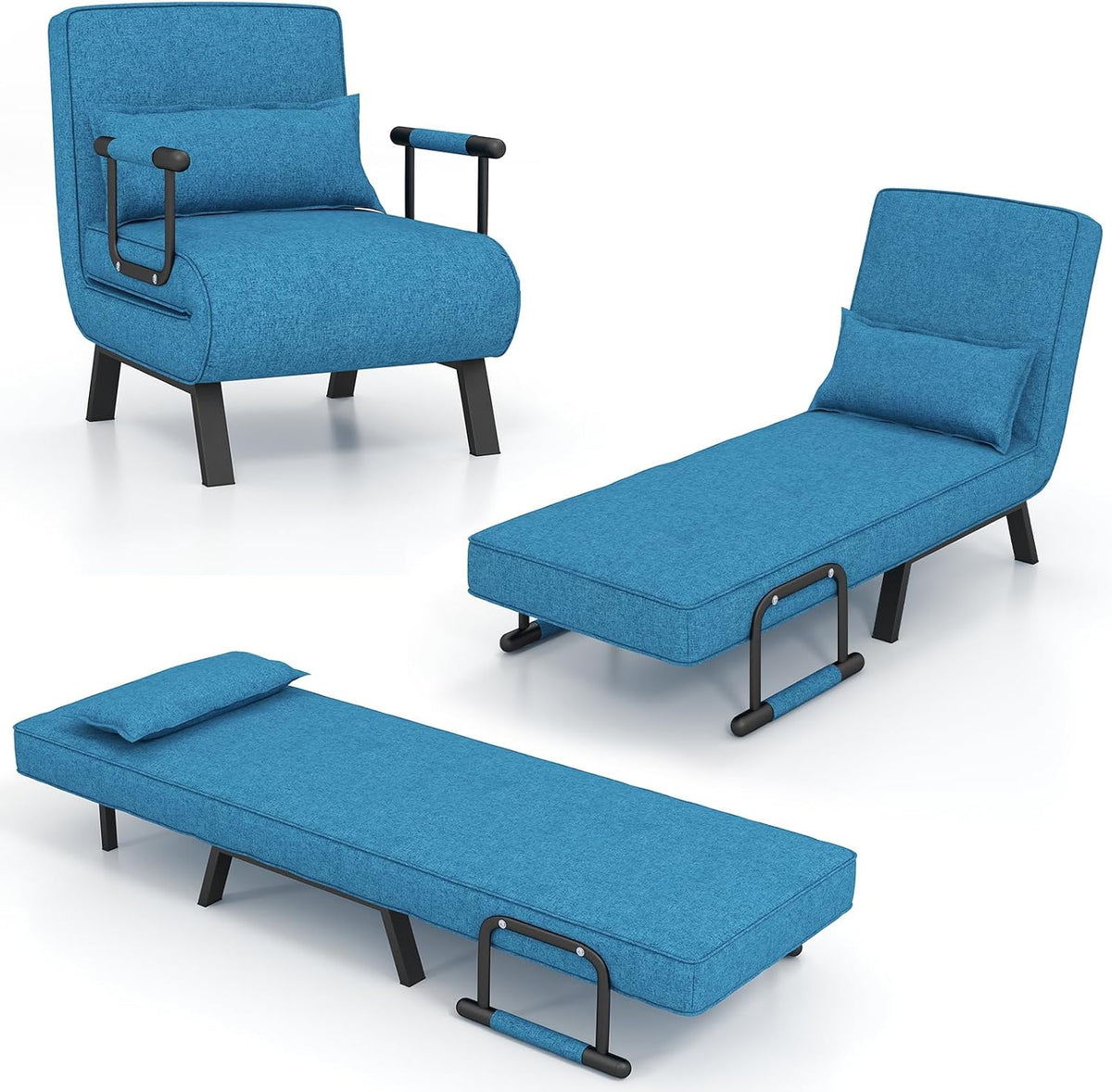 Letto RELAX4LIFE, Blu, singolo, 4 in 1, reclinabile, regolabile, pieghevole, con braccioli, per camera da letto