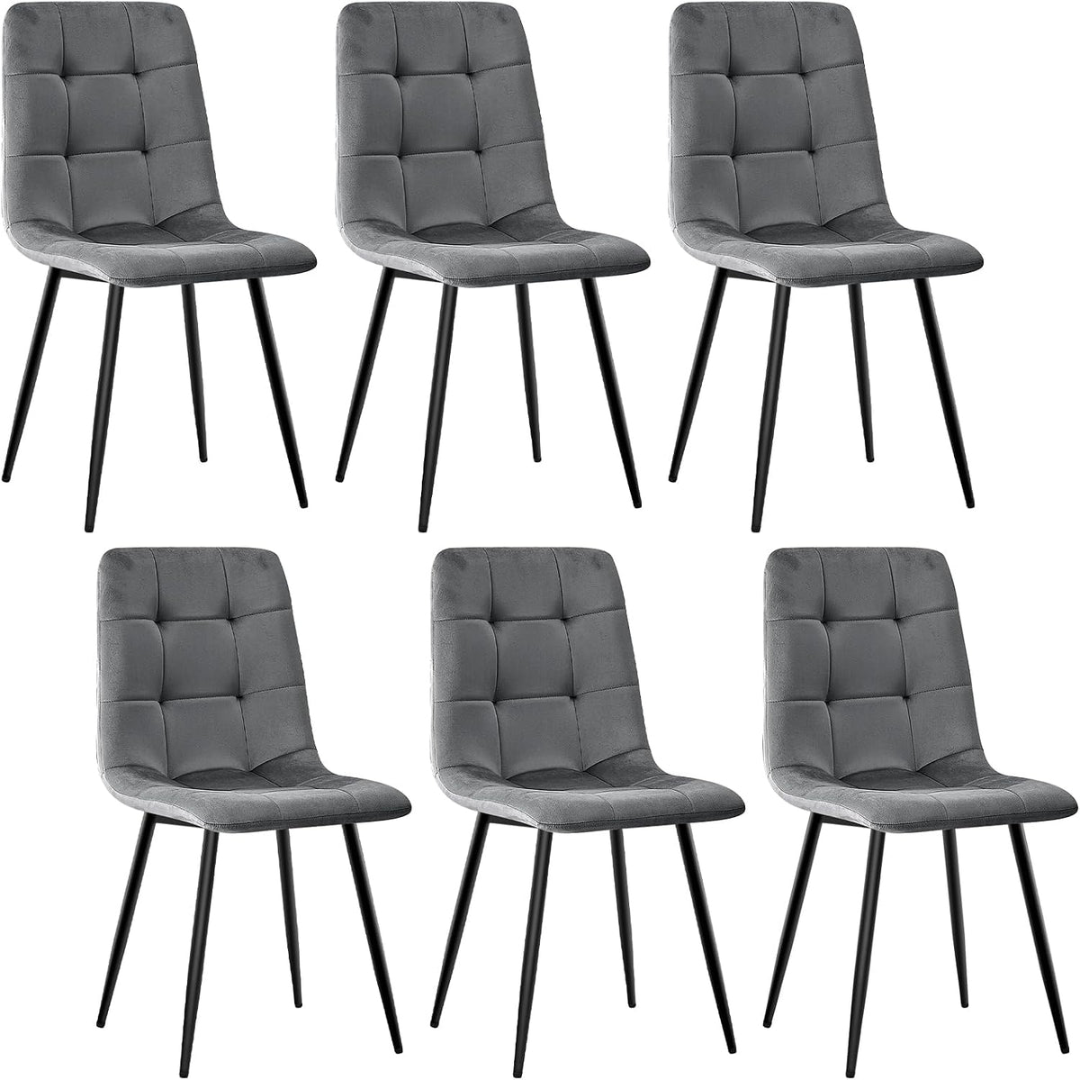Set di sedie da pranzo JIJIAN, 6 sedie, Grigio, velluto, per sala da pranzo e cucina