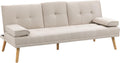 HOMCOM Divano letto, 3 posti, 181 × 77 × 78 cm, Beige, legno, tessuto, trasformabile, reclinabile, con braccioli, imbottito, per soggiorno