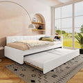 Divano letto Huayz, 90 × 200 cm, Bianco, con rete a doghe, con porta USB, imbottito, velluto, tessuto, materasso non incluso, per soggiorno