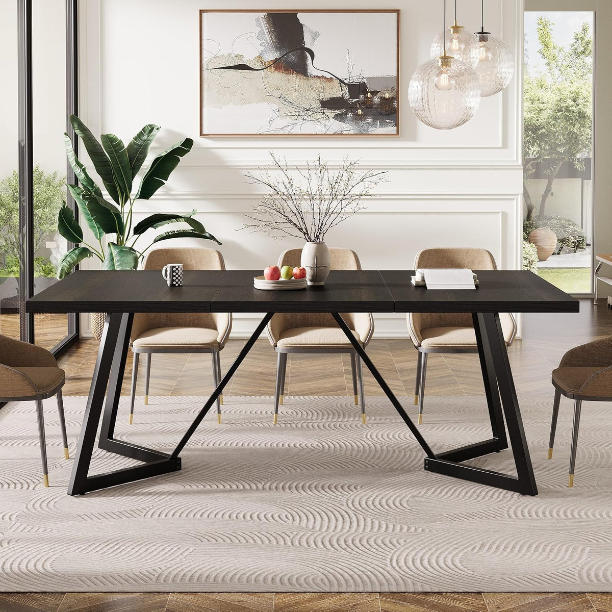 Tavolo da pranzo Tribesigns, Nero, 180 cm, metallo, per sala da pranzo e cucina