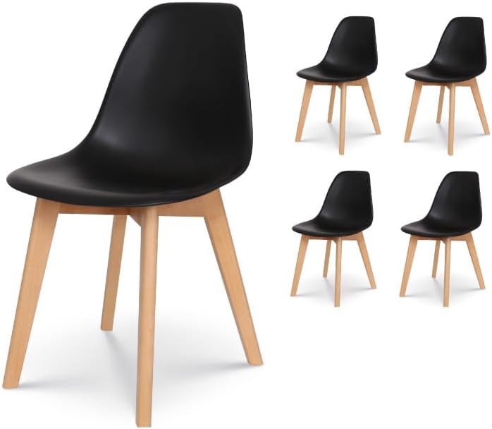 Set di sedie da pranzo Kosmi, TULIPE, 4 sedie, Nero/Naturale, legno, resina