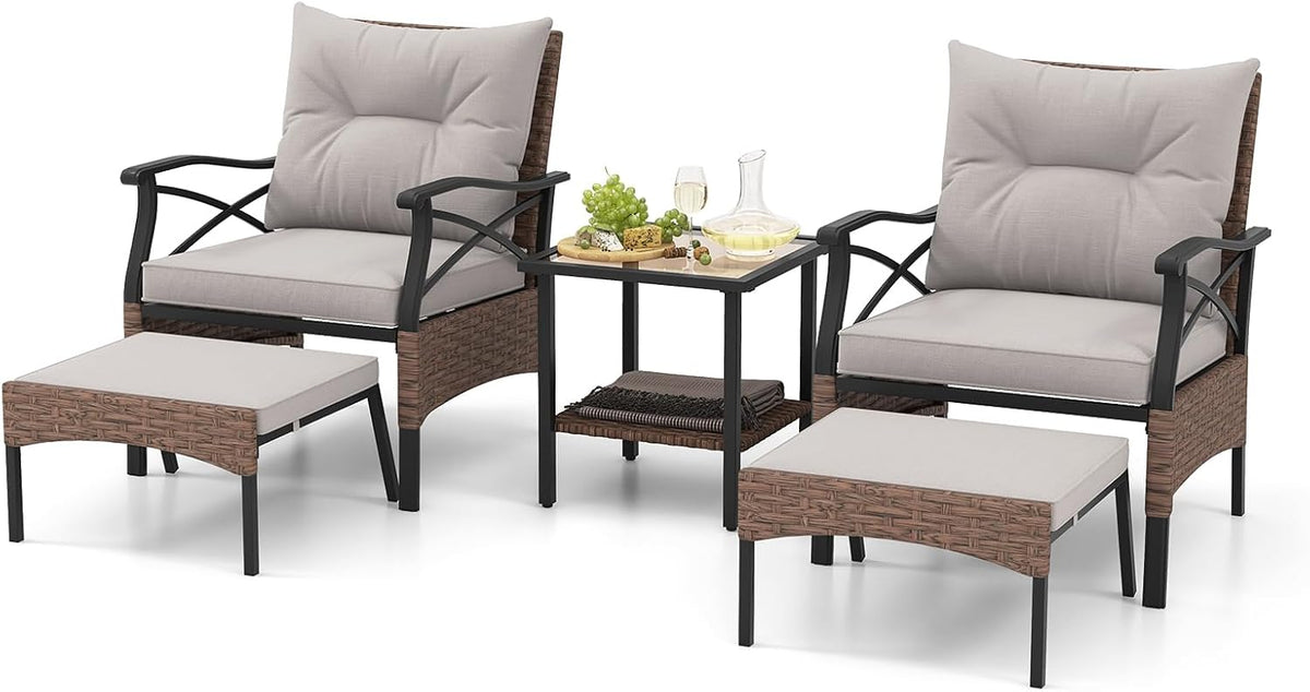 COSTWAY Set di mobili da giardino, Marrone, rattan, per giardino e terrazzo
