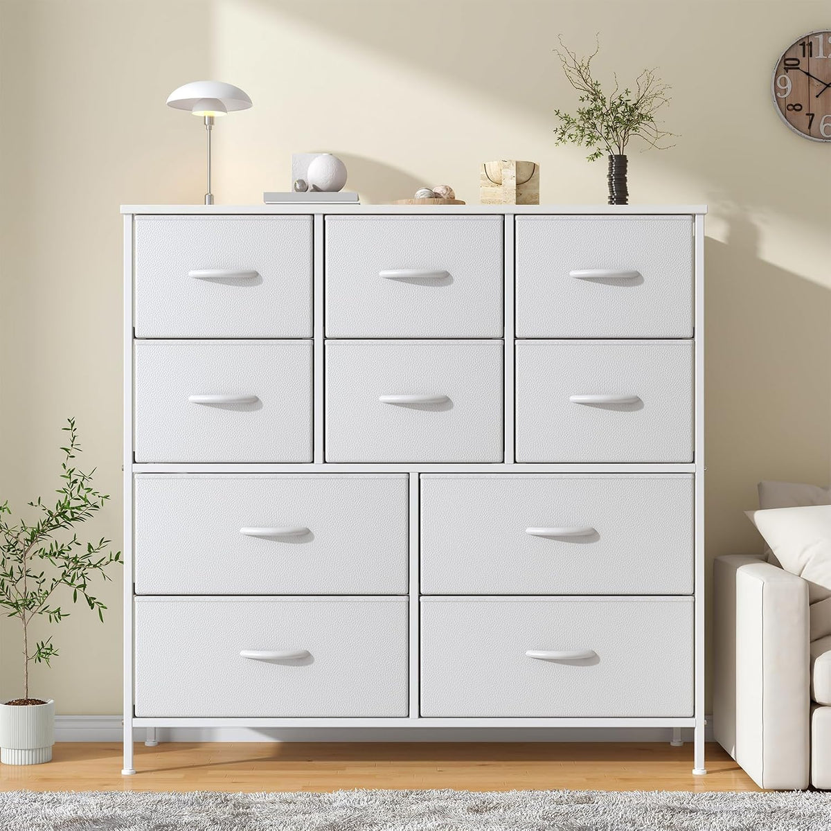 Feonase Cassettiera, 10 cassetti, legno, MDF, regolabile, per soggiorno e camera da letto