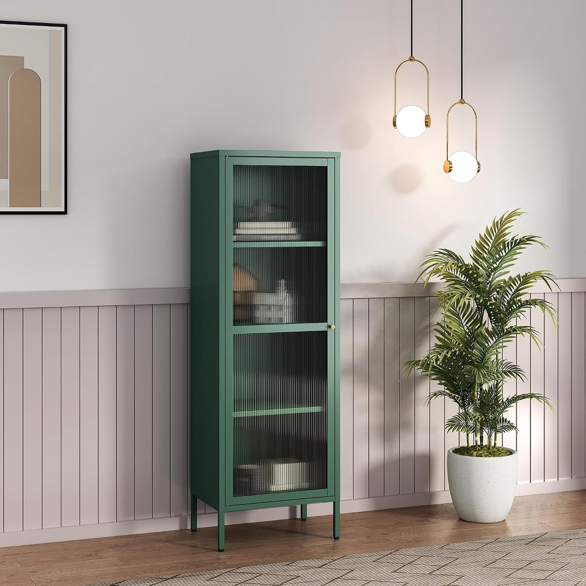 Armadio en.casa, 150 × 50 × 35cm, Verde, 4 scomparti, acciaio