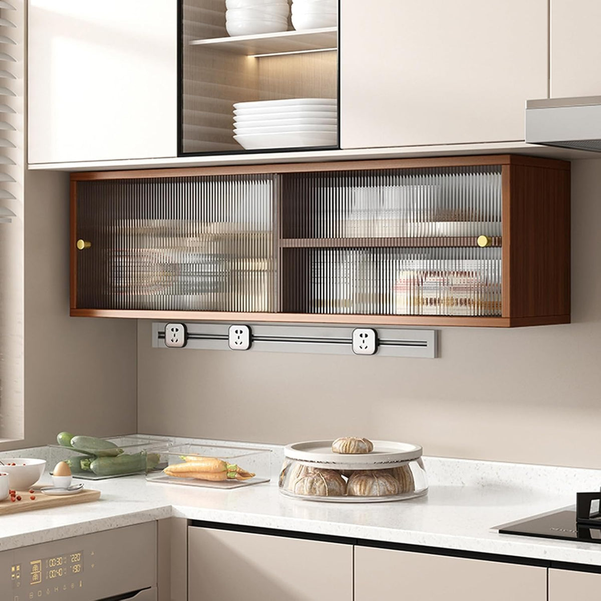 Vetrina pensile Tqertrtfxa, legno massello, vetro, per sala da pranzo e cucina
