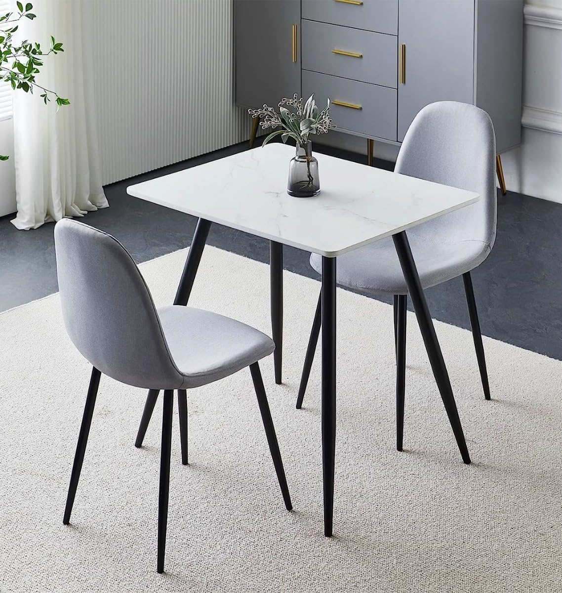 Hallowood Furniture Set da pranzo, 2 sedie, 86 × 45 × 54 cm, Nero, metallo, tessuto, per sala da pranzo e cucina