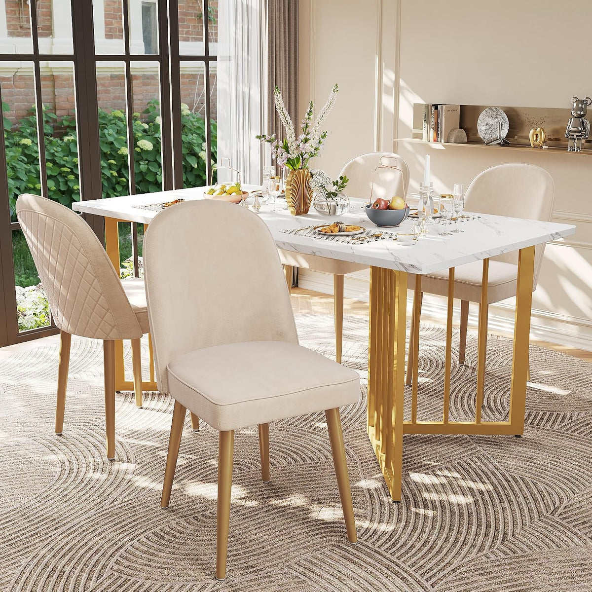 REXO Set di sedie da pranzo, 2 sedie, Beige, metallo, velluto, per sala da pranzo e cucina