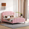 Azkoeesy Letto, matrimoniale, 140 × 200 cm, Rosa, velluto, con rete a doghe, imbottito, per camera da letto
