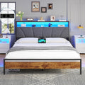 Struttura letto Brinlawb, CA 2, con illuminazione LED, con porta USB, imbottito, 160 × 200 cm, matrimoniale, Nero/Grigio, con testiera, con pediera