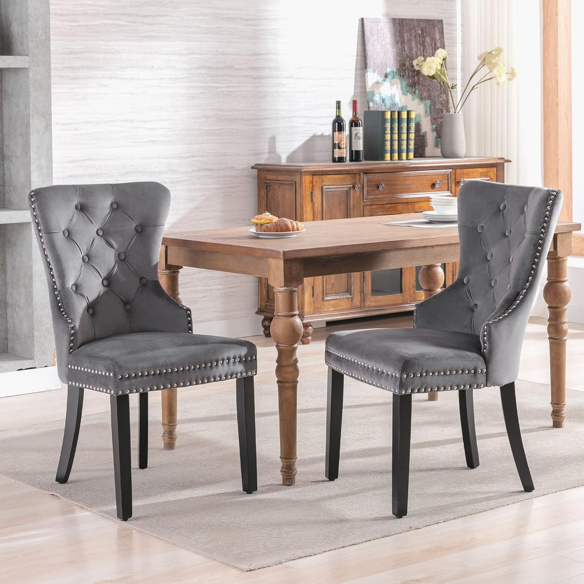 Set di sedie da pranzo CelticHearth, 53 × 54 × 97 cm, 2 sedie, Grigio, velluto