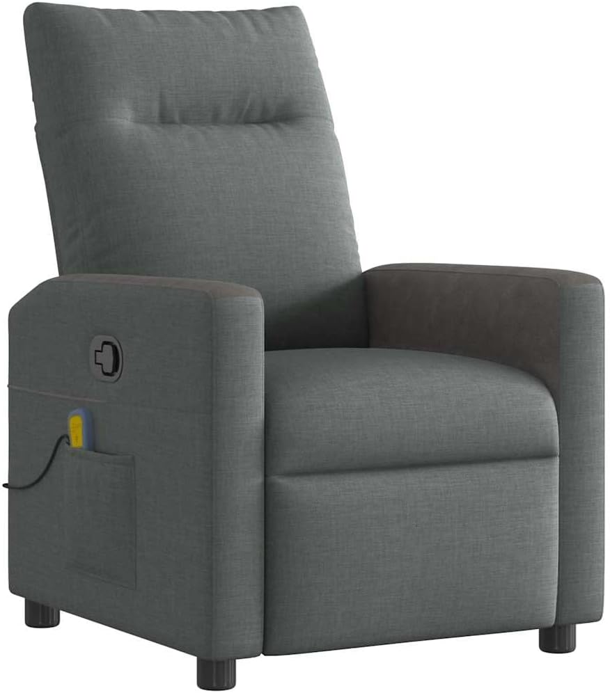 vidaXL Poltrona reclinabile massaggiante in tessuto, Grigio scuro/Nero, 6 punti, 69 × 86 × 100 cm