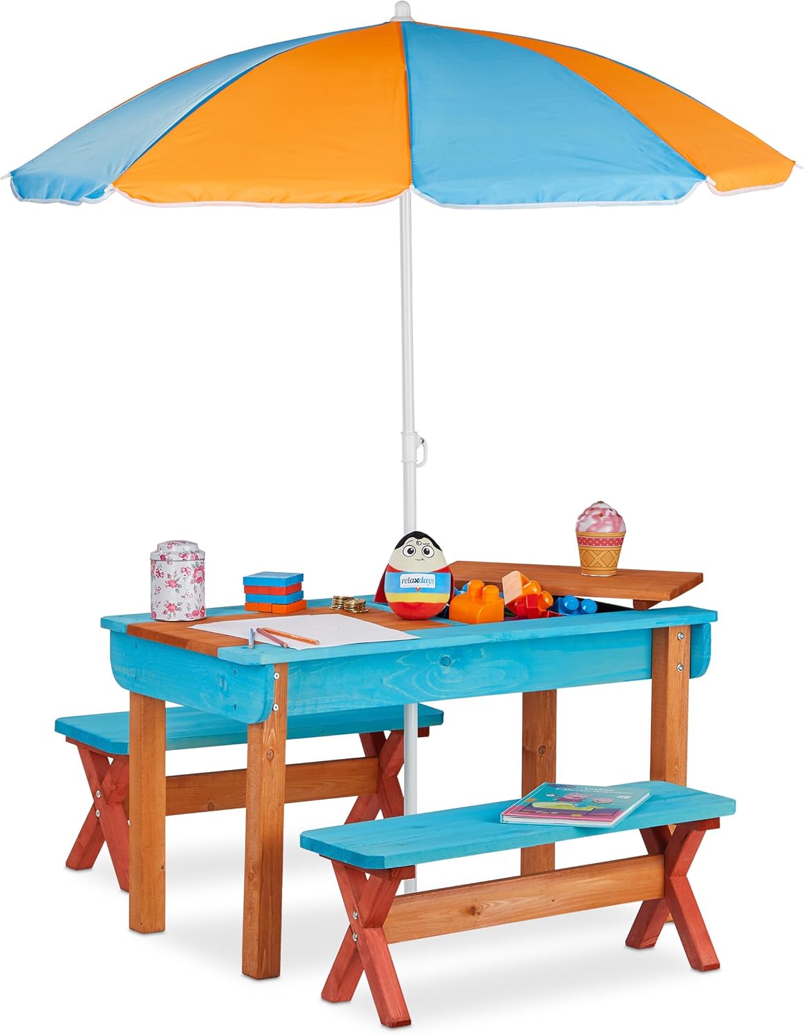 Set da pranzo Relaxdays, 2 scomparti, legno, per giardino e terrazzo
