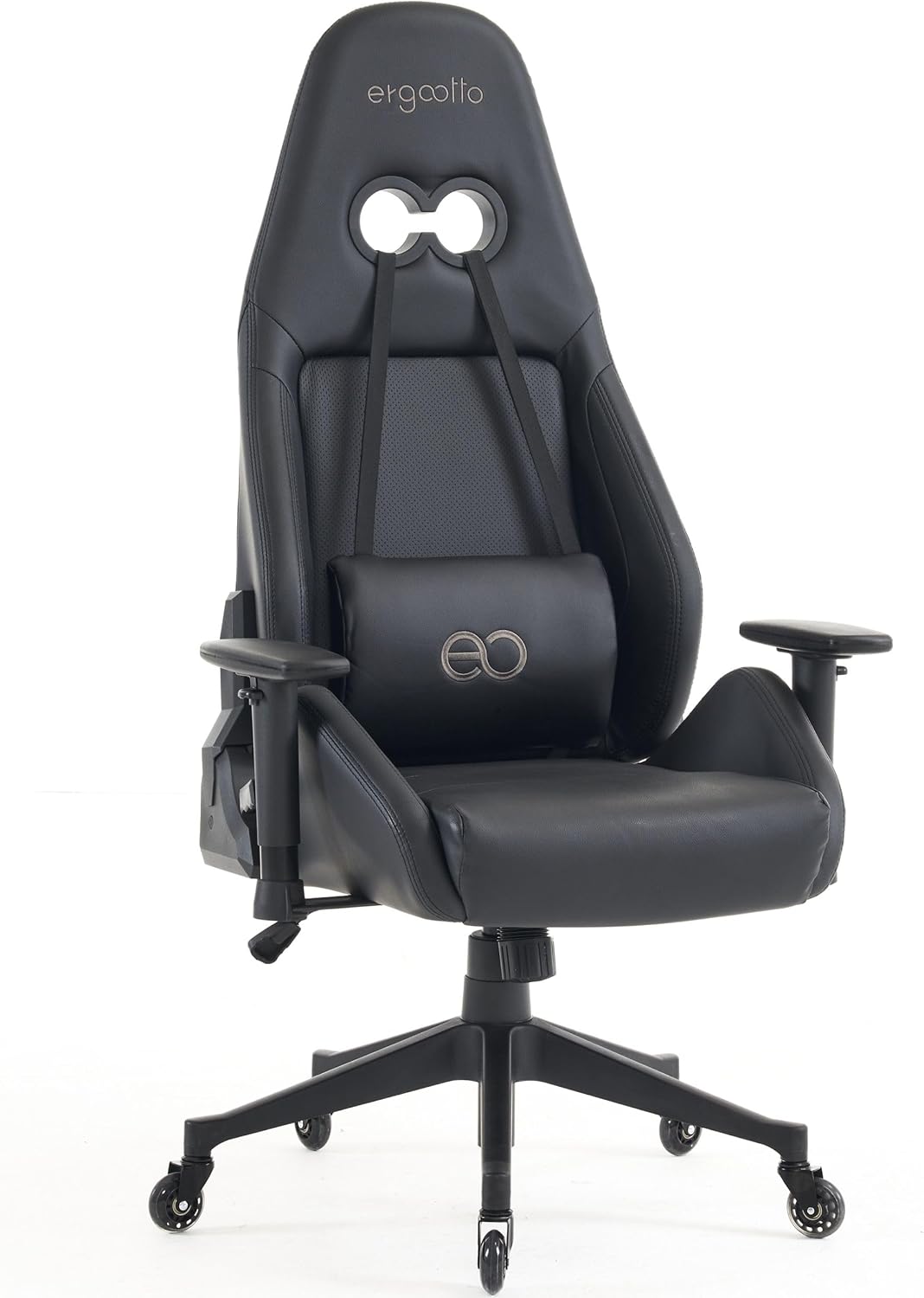 ErgoOtto Sedia gaming, Nero, acciaio, reclinabile, ergonomica, per ufficio
