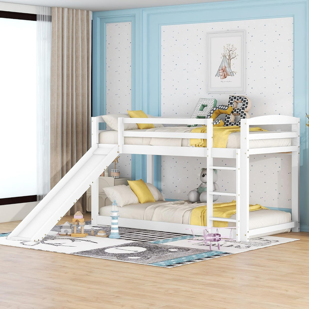 Rtopsu Letto a soppalco, Bianco, legno, misura 90 × 200, materasso non incluso, per camera da letto