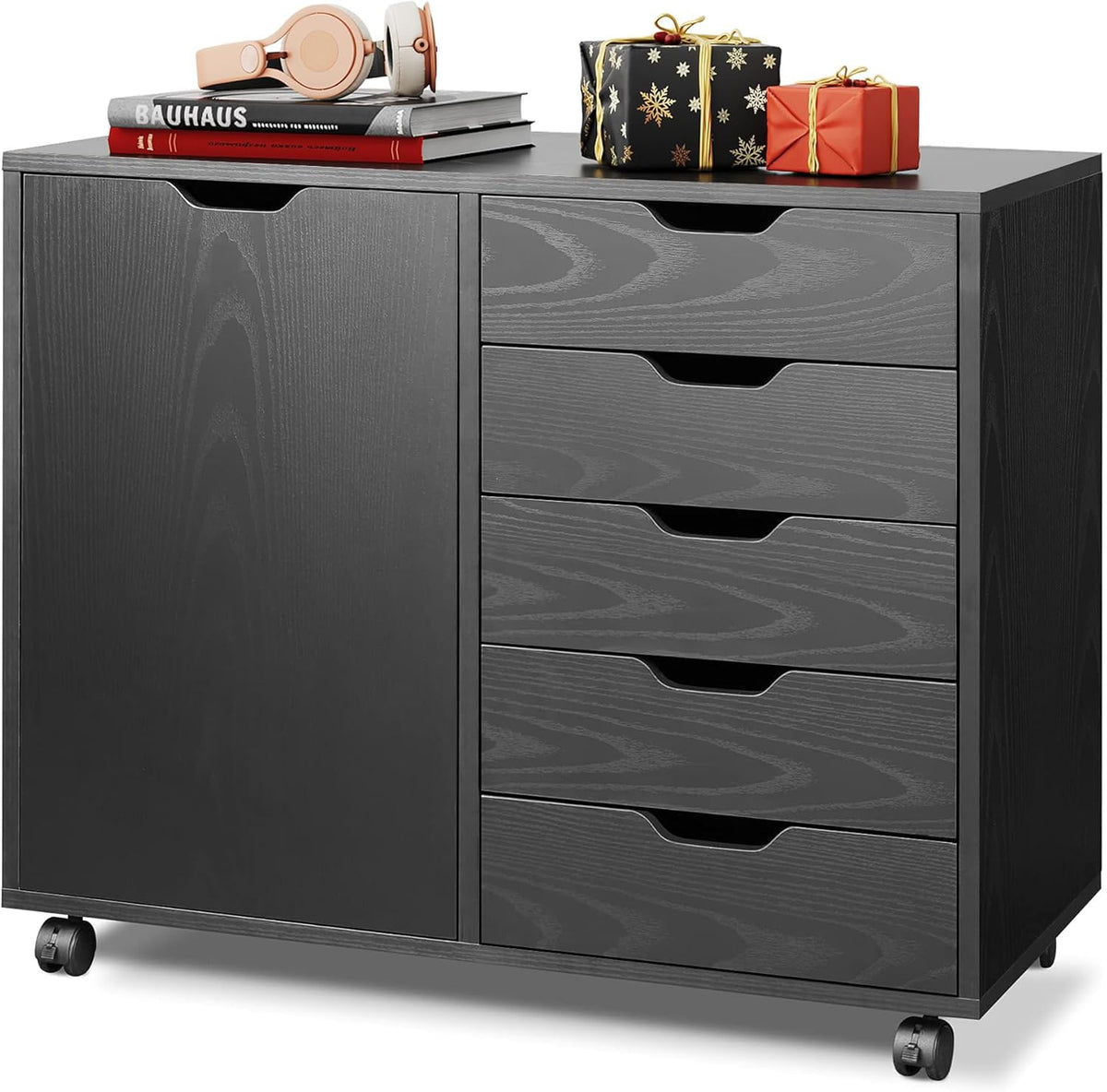 DEVAISE Armadio, 5 cassetti, Nero, legno, per ufficio