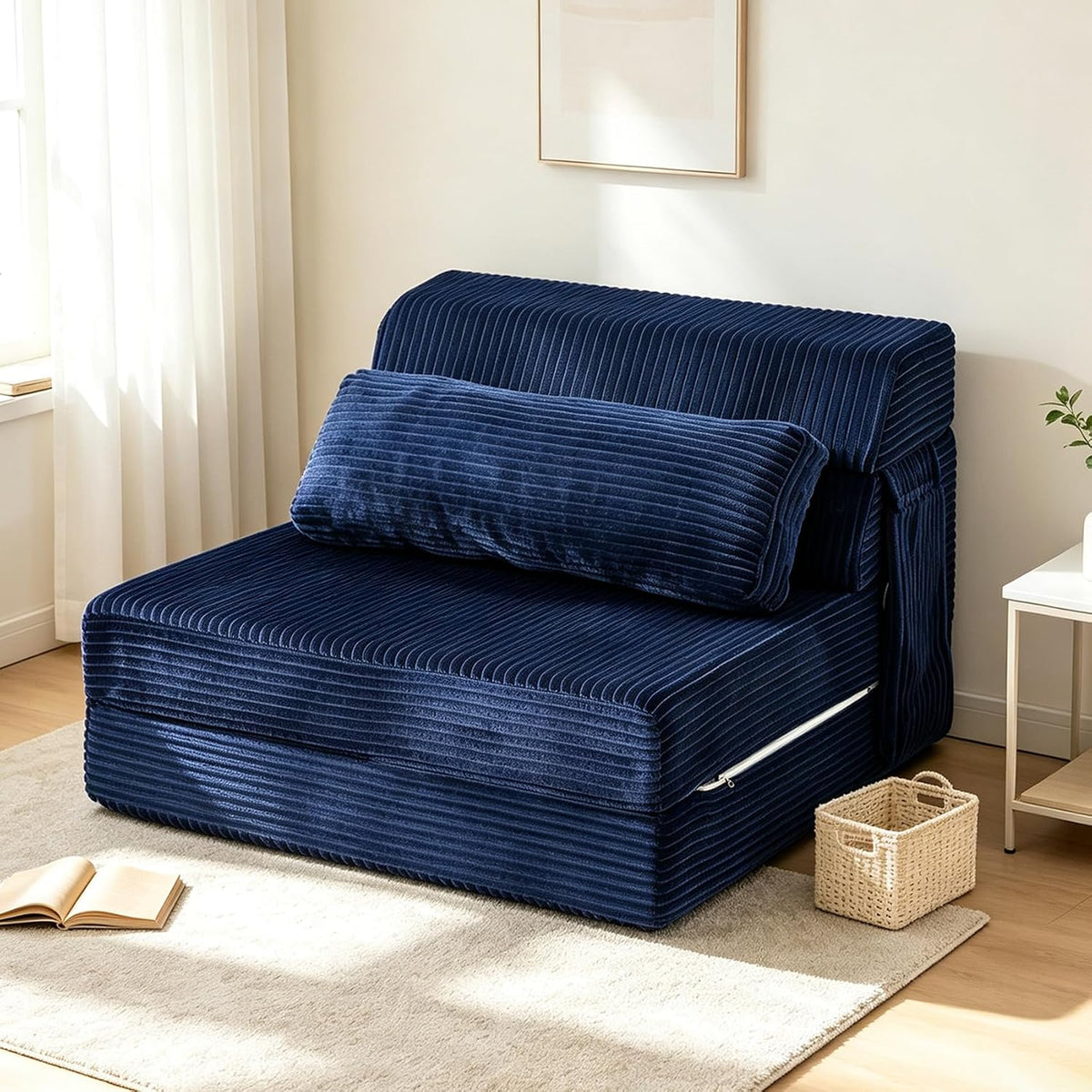 Divano letto YOTATING, singolo, velluto, Blu, con cuscino, trasformabile, con funzione letto, reclinabile, pieghevole, per soggiorno