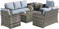 Set di mobili da giardino Outsunny, 6 pezzi, 7 posti, Grigio, rattan, per giardino e terrazzo