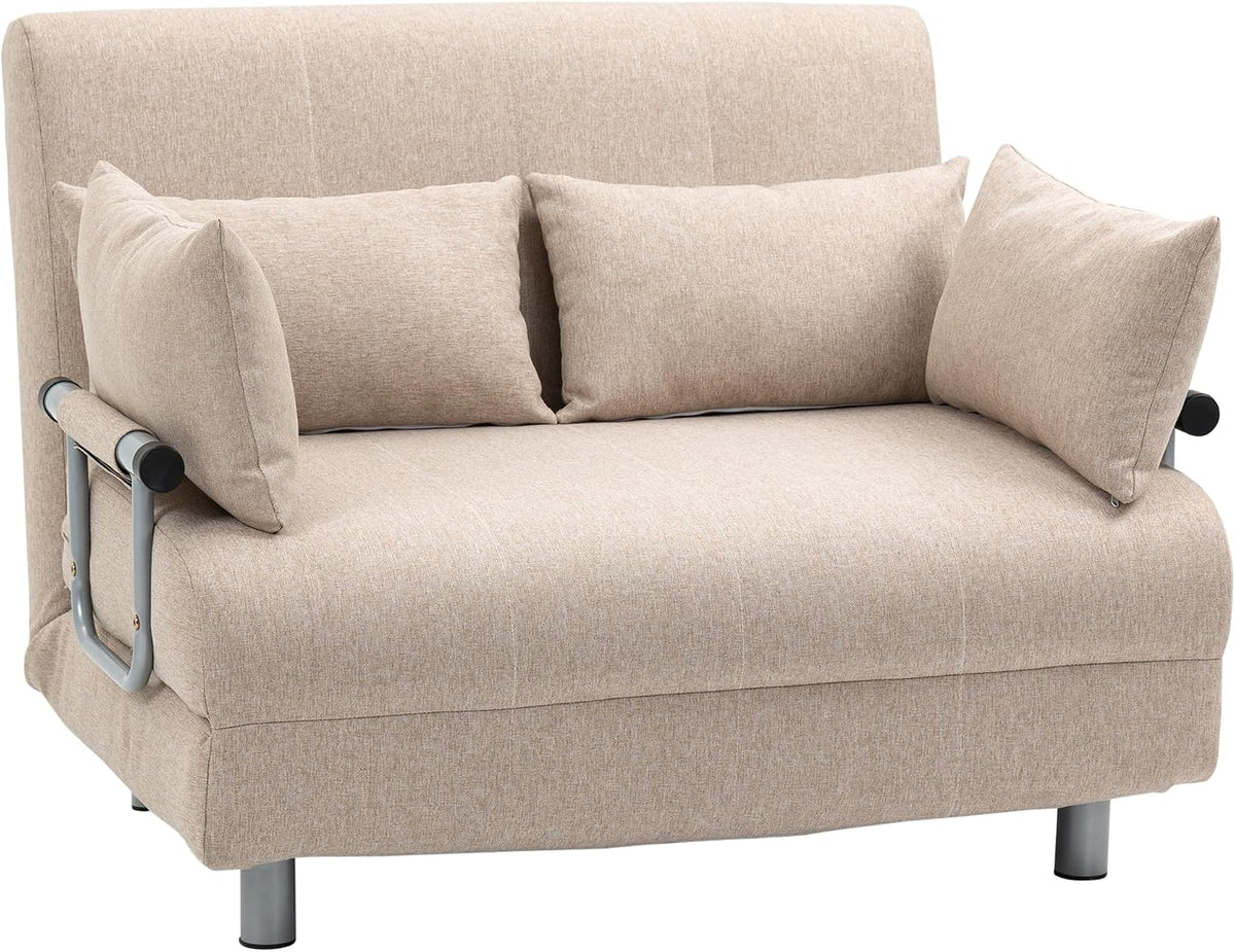 HOMCOM Divano letto, 2 posti, 3 in 1, Beige, acciaio, trasformabile, regolabile, per soggiorno