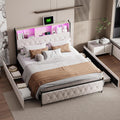 Struttura letto CDQL, 4 cassetti, matrimoniale, Beige, 140 × 200 cm, velluto, con rete a doghe, con porta USB, imbottito, per camera da letto