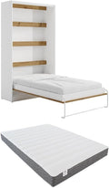 Letto a parete Vente-unique, RAPILI, Bianco/Naturale, 120 × 200 cm, apertura verticale, materasso incluso, per camera da letto