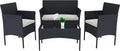 Bricozone Set salotto da giardino 4 posti, Nero, polyrattan, 2 poltrone, divano e tavolino con cuscini