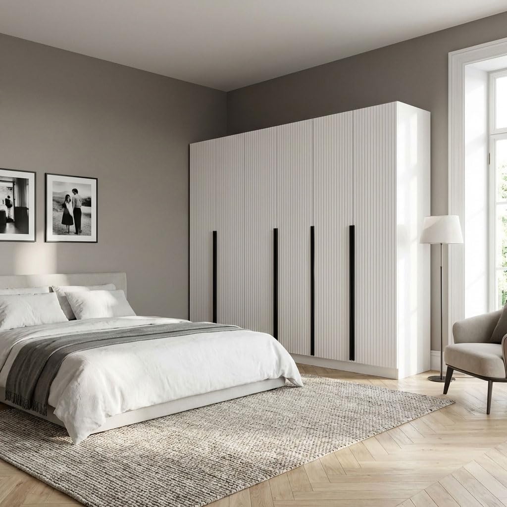 Armadio guardaroba DecHome, 6 ante, Bianco, 270 × 52 × 210 cm, per camera da letto