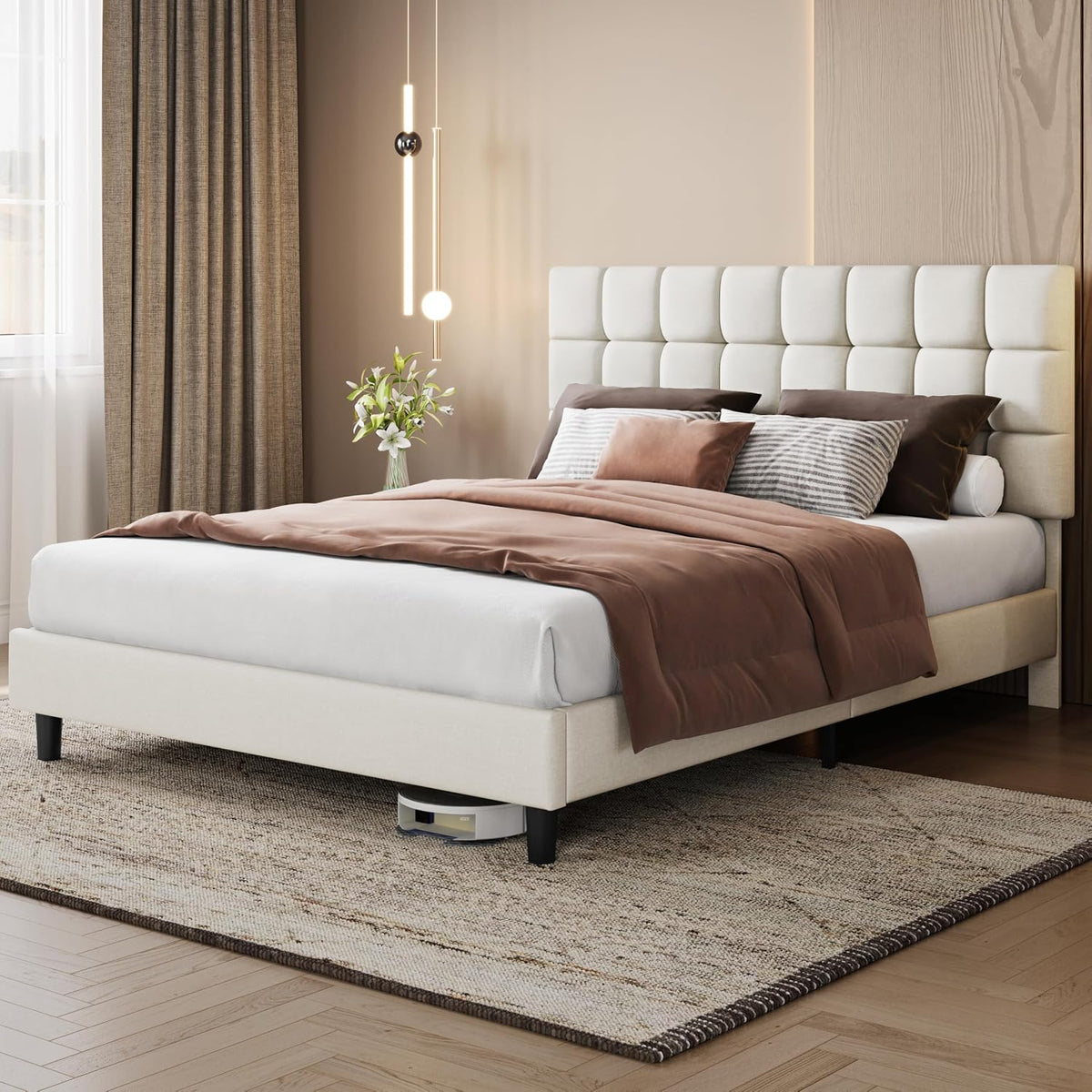 Letto Yaheetech, matrimoniale, imbottito, legno, con testiera, per camera da letto