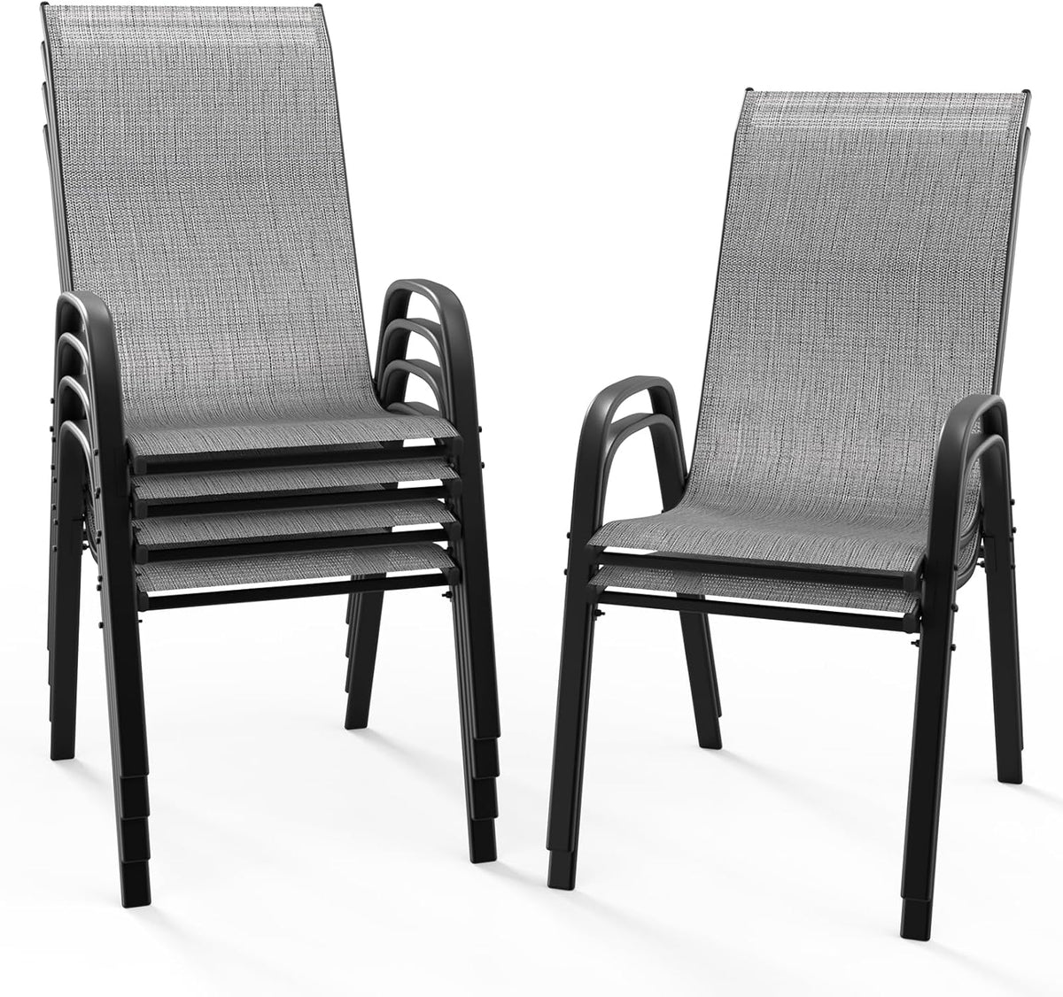 Set di sedie da pranzo Bonnlo, Grigio, textilene, per giardino e terrazzo