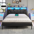 Struttura letto Brinlawb, CA 2, matrimoniale, Nero, 140 × 200 cm, con testiera, con pediera, con illuminazione LED, con porta USB, imbottito
