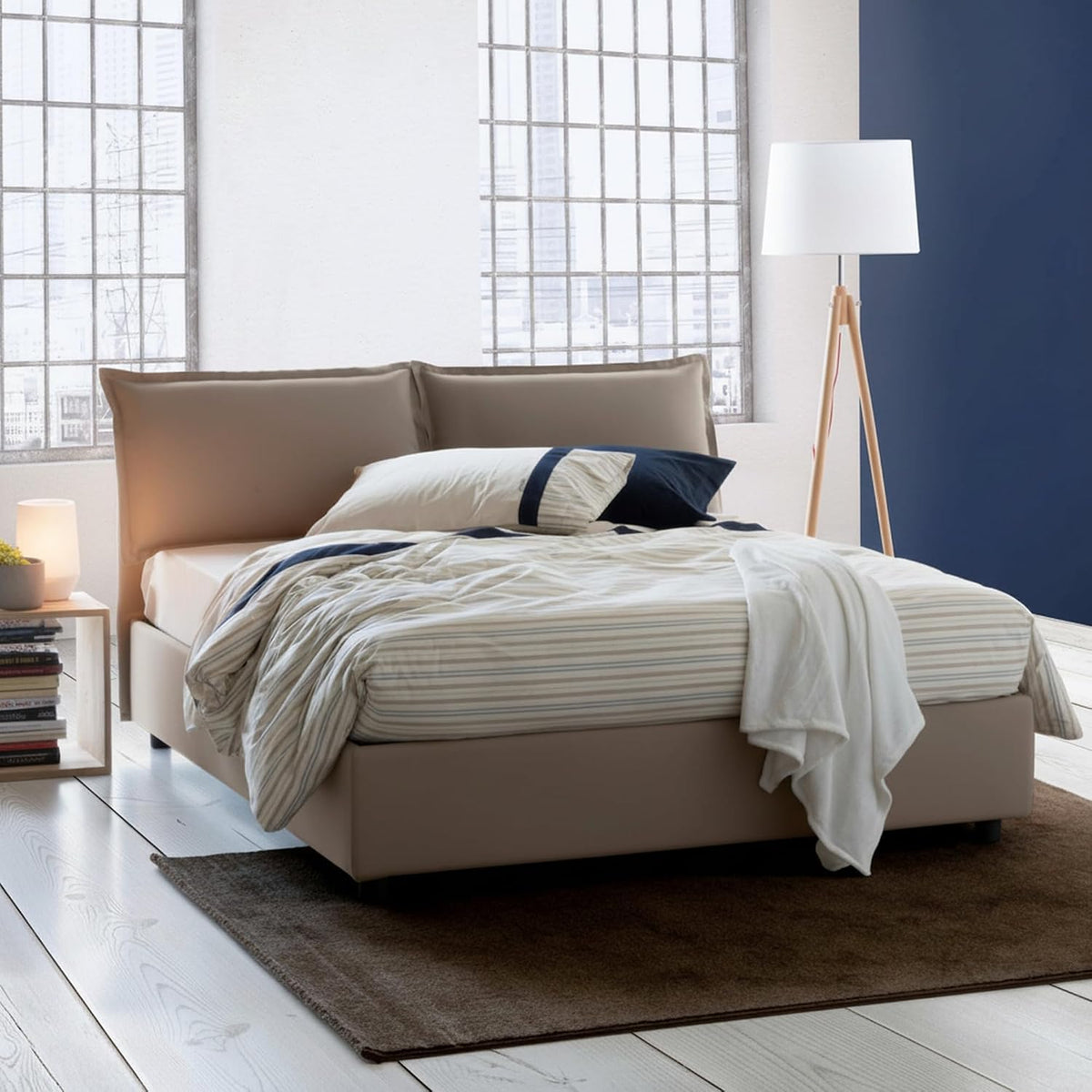 Talamo Italia Letto, Deborah, matrimoniale, 160 × 190 cm, Tortora, tessuto, con contenitore, apertura frontale, per camera da letto