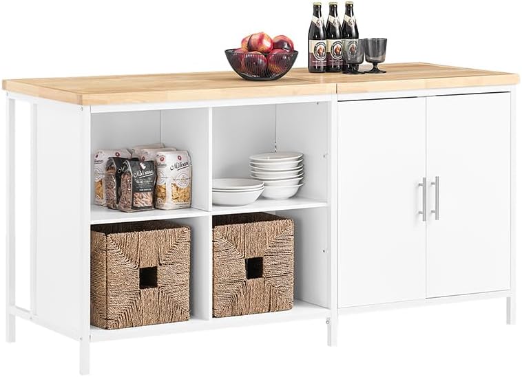 Credenza SoBuy, KNL09-WN, 170 × 60 × 89cm, Bianco, regolabile, MDF, per soggiorno e sala da pranzo